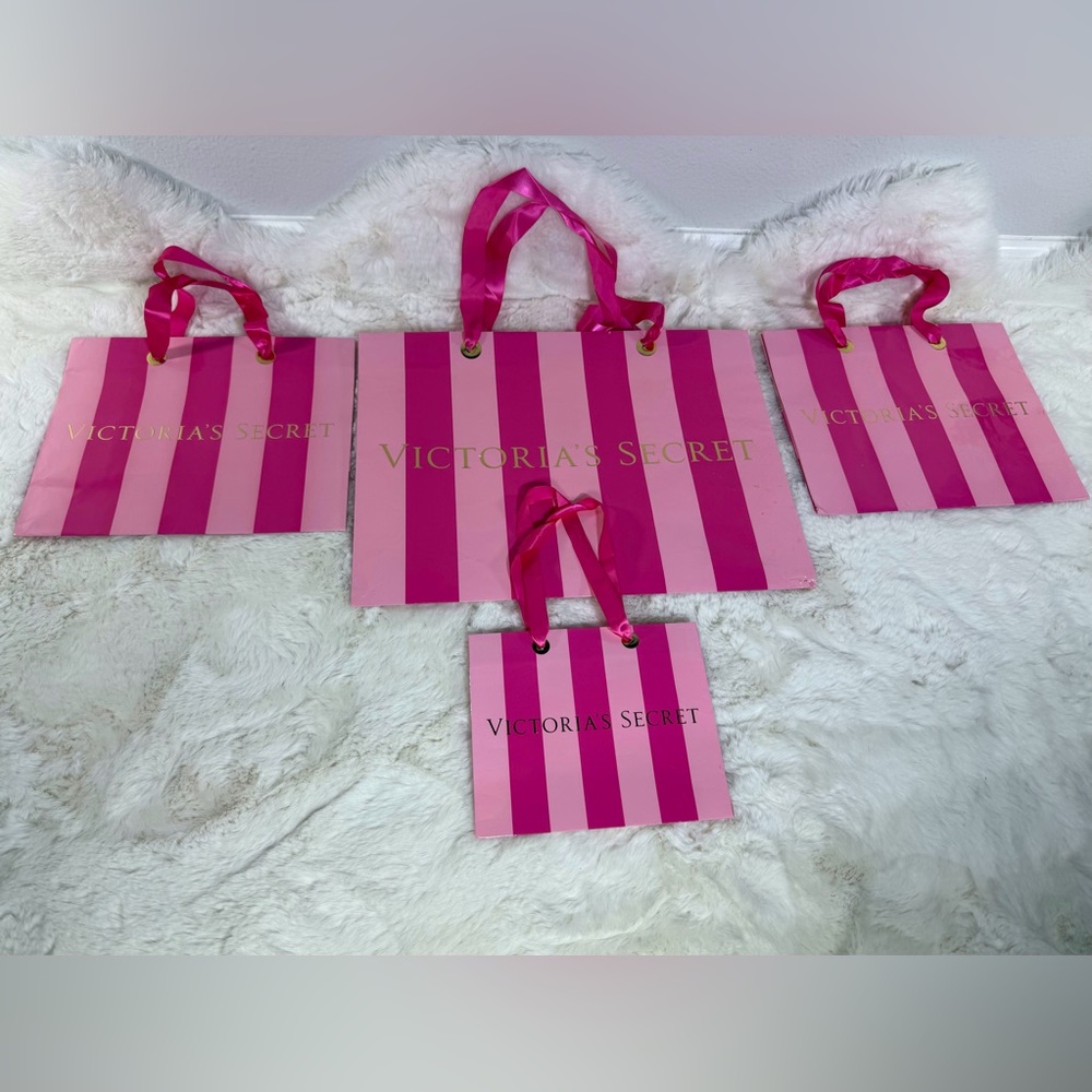 Victoria's Secret Pink Striped Gift Bag Large, Medium & Small Shopping Bags